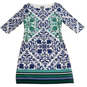 Vince Camuto Blue and Green Patterned Dress Size 6